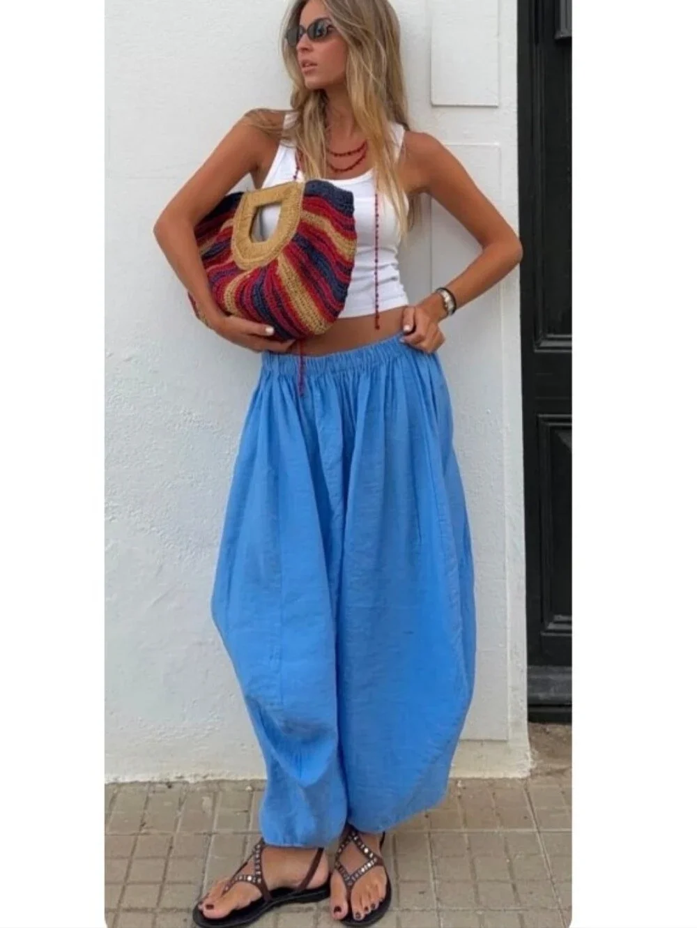 Zara NWT flowy volume pants blue